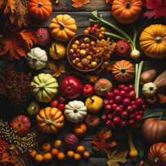 October Harvest Flatlay on Wooden Surface