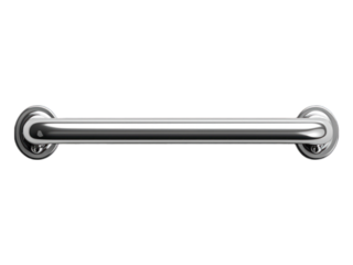 Polished metal grab bar against black background