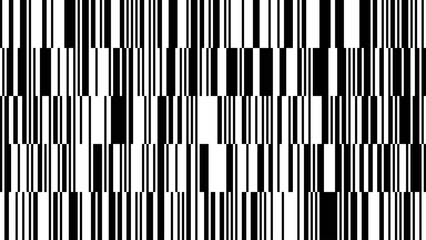 This visual display features a striking barcode pattern made up of varying black and white lines. Each section of the barcode contributes to a complex design that emphasizes uniformity and contrast.