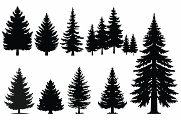 Black pine tree illustrations &ndash; natural forest and Christmas tree vector set