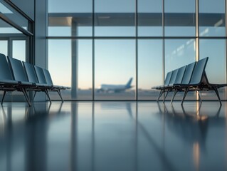 Modern Airport Terminal with Airplane in the Distance