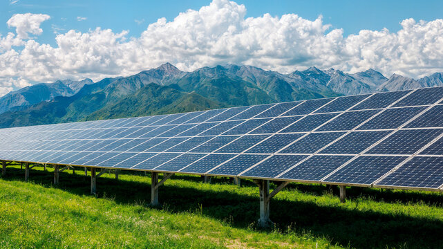 Photovoltaic solar panels outdoors under sunlight. High quality photo