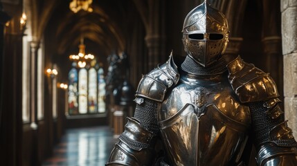 Hyper realistic 3d render Medieval Knight Armor: A Detailed Visual of Historical Combat Gear AI Generative