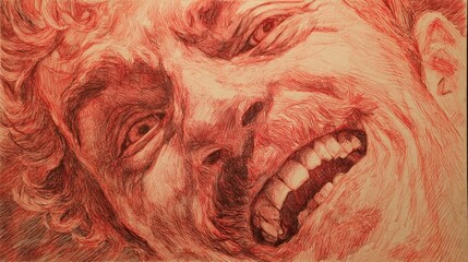Obraz premium Detailed illustration of a human face exhibiting a powerful expression