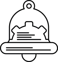 Marketing Notification Bell Vector – Line Art Icon with Gear for SEO Automation and Alerts