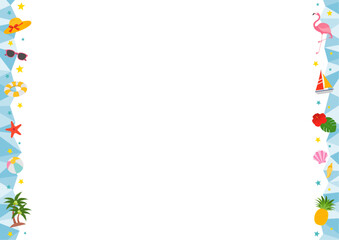 夏と海をイメージした横型の左右のフレームイラスト_青
