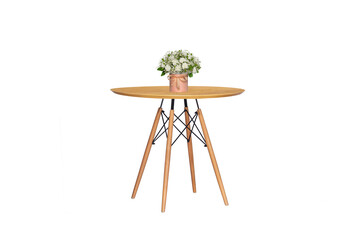 round wooden table isolated on white background. modern interior