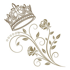 Golden Crown And Floral Badge Design vector
