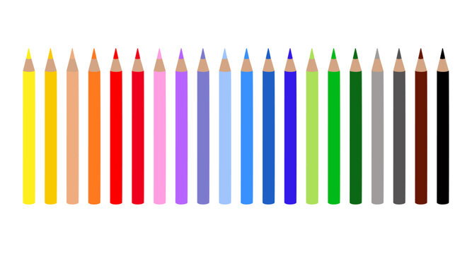 Coloured pencils with sharp tips arranged in line, school accessory simple hand drawn illustration, stationary object back to school concept image, painting material, tool for hobby, craft, drawing - Powered by Adobe