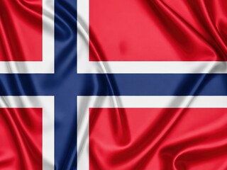 Top-down view of a badly creased silk flag of norway