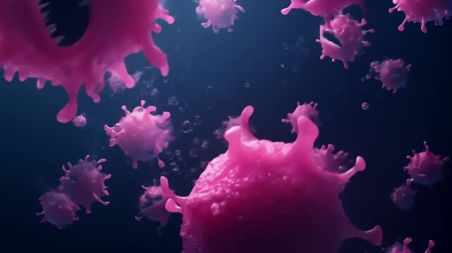 Pink Virus Cells Microscopic View. - Powered by Adobe