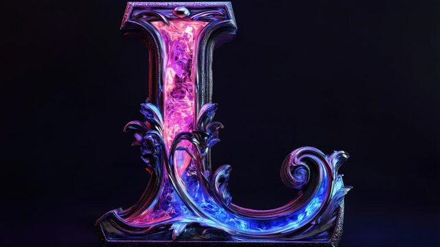 Neon sign with the letter J illuminated in purple and blue colors