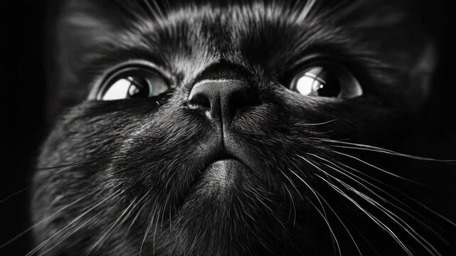Close-up shot of a black cat's face, great for pet-related content or Halloween-themed designs