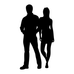 Silhouette of couple man and woman standing together relationship love romance dating vector