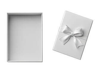White gift box, open and closed, with bow