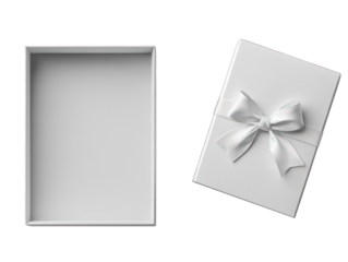 White gift box, open and closed, with bow