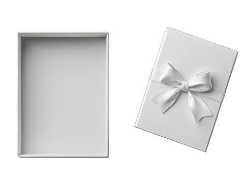 White gift box, open and closed, with bow - Powered by Adobe