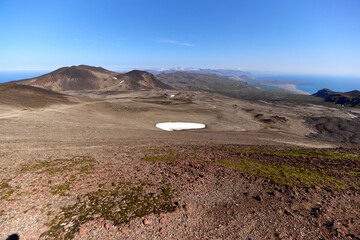 View from a high vantage point showcasing the rugged terrain of Iceland. Snæfellsjökull glacier...