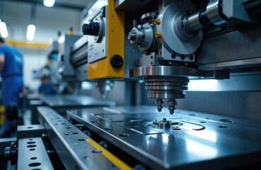 Fototapeta premium Precision industrial machinery operating in a high-tech manufacturing environment