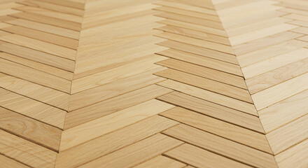A close up view of a light brown wooden floor arranged in a herringbone pattern design style look 100