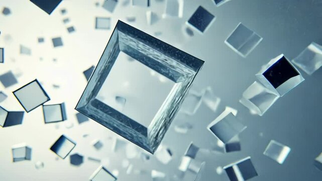 Cinematic 3D Visual of Ice Cubes Exploding in Water with Abstract Light Patterns