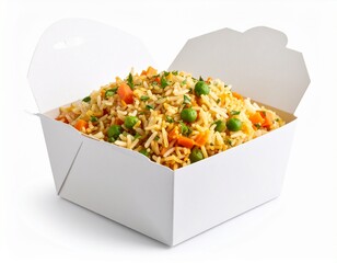 veg biryani in the package isolated on white background realistic