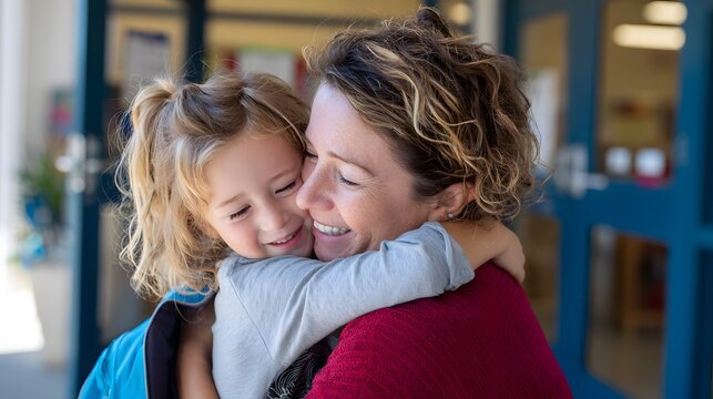 A heartwarming embrace between a mother and her young daughter shows the depth of their bond with love and affection in a candid moment.