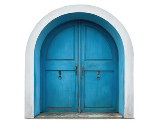 Charming Blue Double Door Arched Entrance with Traditional Mediterranean Architecture