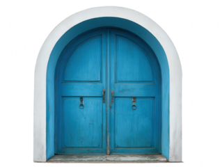 Charming Blue Double Door Arched Entrance with Traditional Mediterranean Architecture