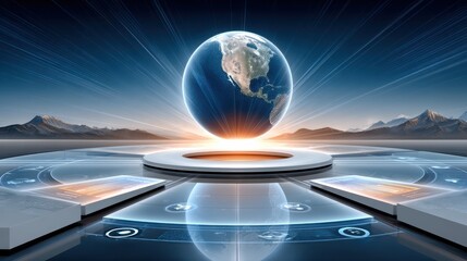 Futuristic Globe Interface in a High-Tech Environment with Abstract Design Elements