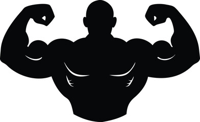 Silhouette of Muscular Man with Strong Bodybuilder Physique Illustration
