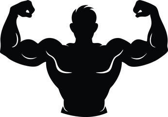 Silhouette of Muscular Man with Strong Bodybuilder Physique Illustration