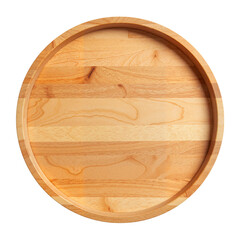Wooden round tray on white background with natural wood texture  