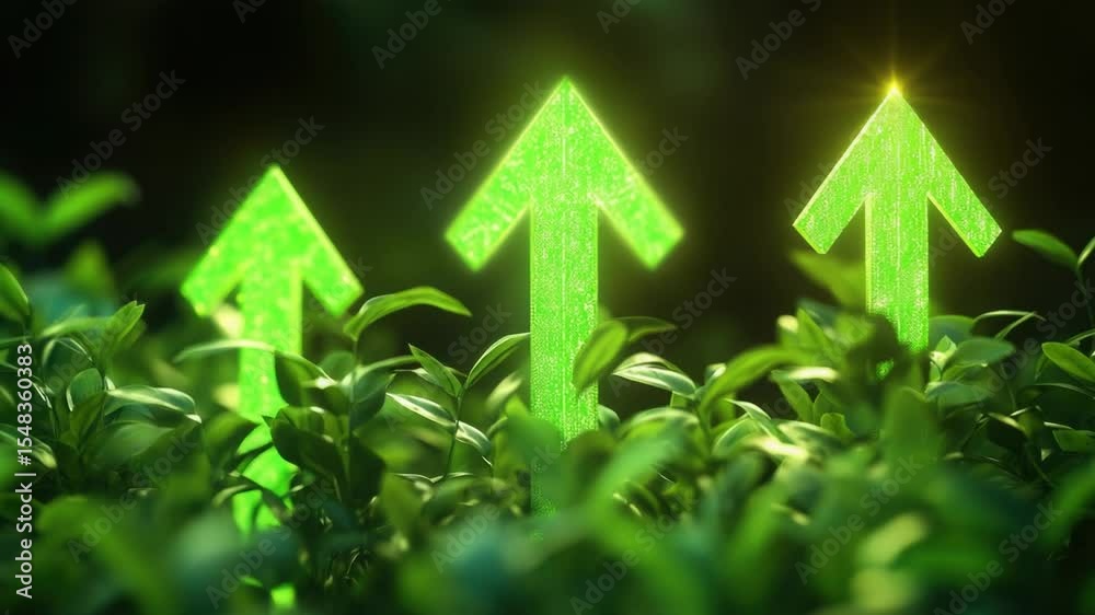 Poster a group of small green arrows lying on a grassy surface, often used as a decorative element or symbo