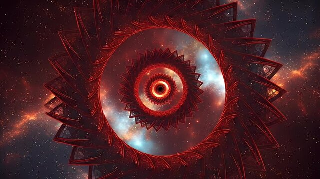 Geometric Red Spiral Against Cosmic Nebula Background Generative Design for Adobe Stock Photo