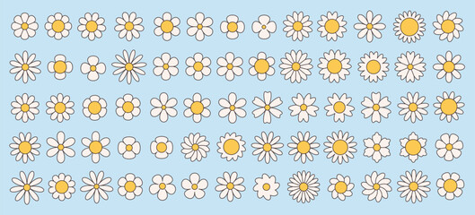 Set of groovy simple flowers. Abstract floral geometric design. Vector illustration in flat style