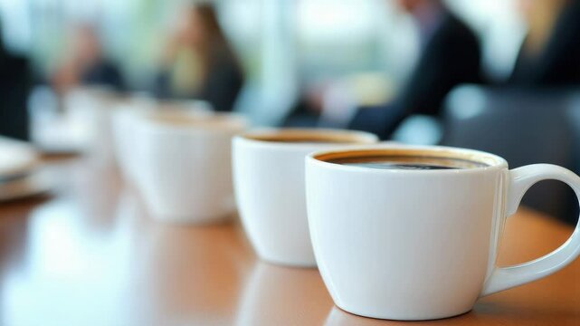 Three cups of coffee arranged neatly on a table, ready for use