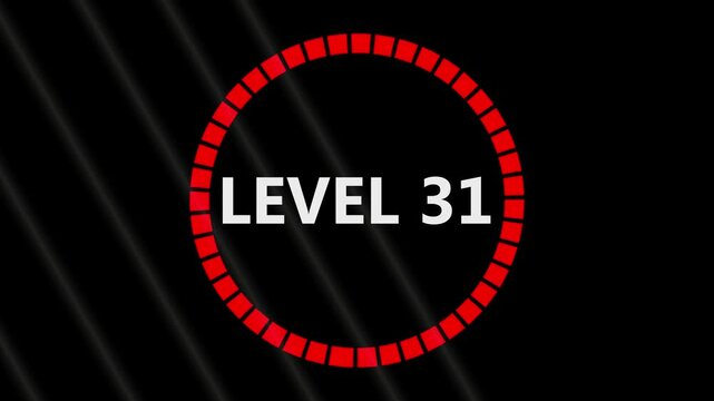 Level 30 text font with light. Level Up sign animation on black background.