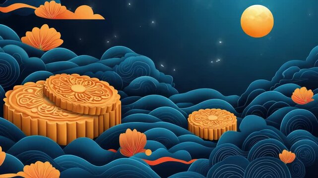 A traditional mooncake surrounded by a vast expanse of clouds, ideal for use in travel or food-related contexts
