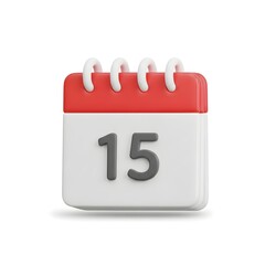 Calendar Illustration with Red Top and Number 15 on White Background