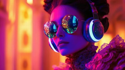 Futuristic music enthusiast wearing stylish high-tech headphones.