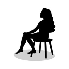 Girl with long hair sitting on a stool, black silhouette