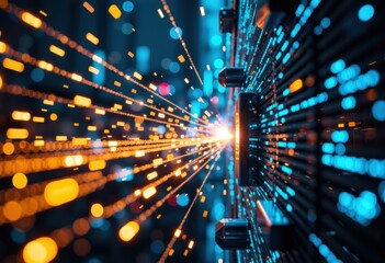 Obraz premium High-tech digital data transfer with glowing lines and vibrant light effects
