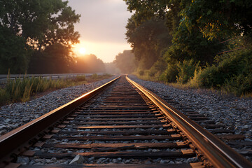 Sunrise Railroad Tracks Golden Hour Landscape railway