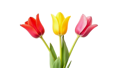 Colorful tulips diagonal layout – isolated on transparent background