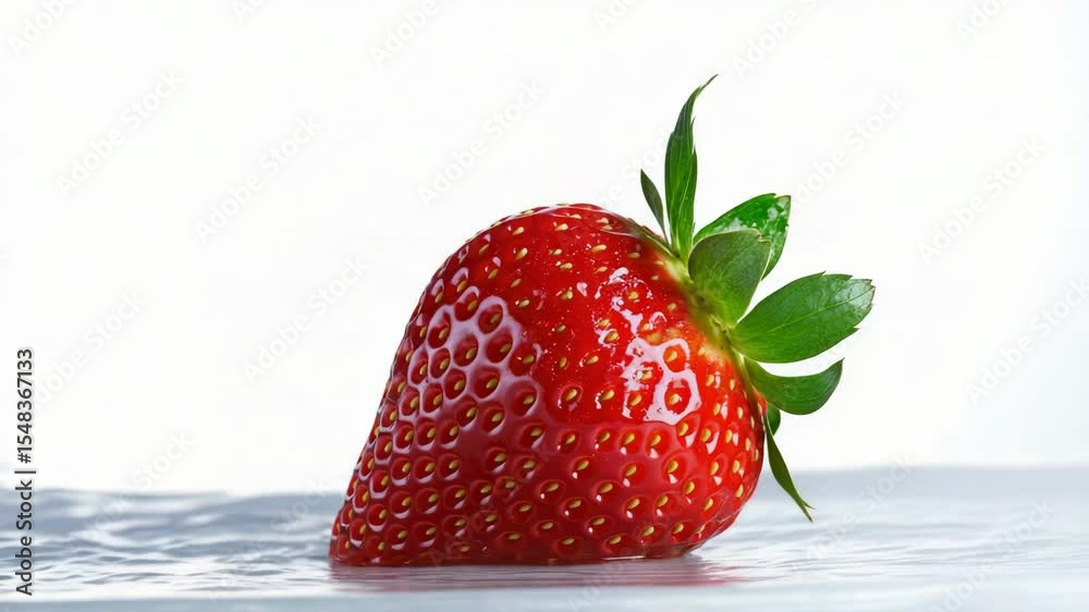 Poster fresh strawberry splashes into water with ripples forming around it
