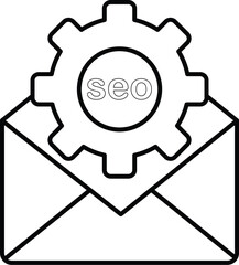 SEO Email Marketing Icon – Line Art Gear and Envelope Vector for Campaign Automation and Optimization
