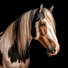 Close-up of paint horse's head and neck. (AI Generated)