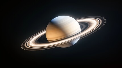 sleek satellite gliding past the icy rings of Saturn, with faint sunlight illuminating its reflective panels