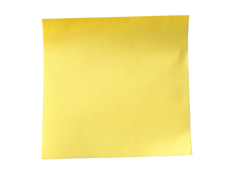 A blank yellow sticky note, perfect for jotting down reminders, ideas, or to-do lists.